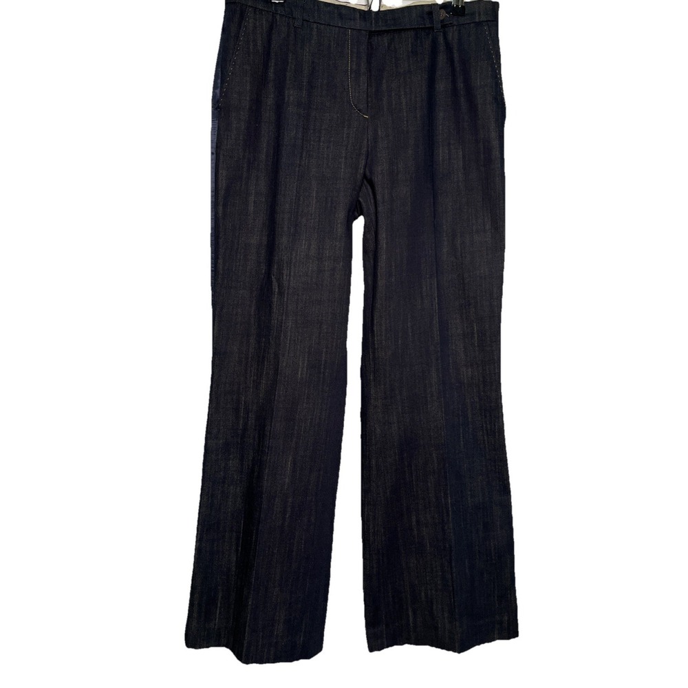 Escada Sport Womens Size 42/12 Twill Denim Pants Wide Leg Side‎ Satin Stripe